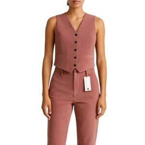 Wildfang Corduroy Suit Vest and Pants  Flat Front Pink Medium New With Tags